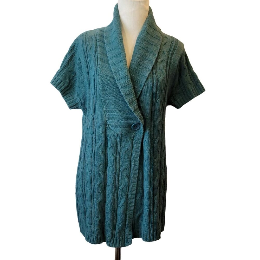 Sonoma Large Blue Cardigan Short Sleeve Two Buttons Crossover Cowl Neck